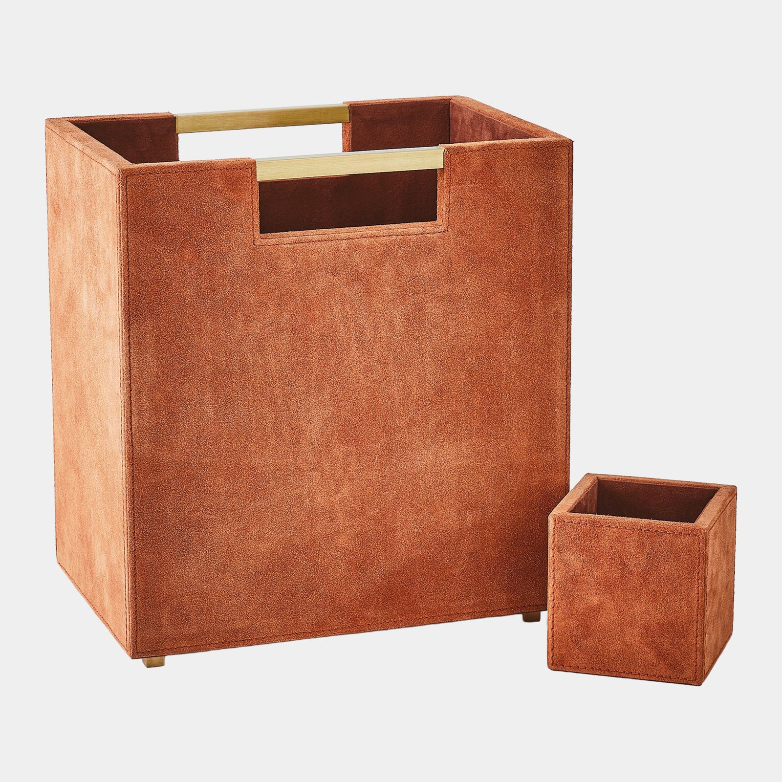 Posh Wastebasket-Rust Suede