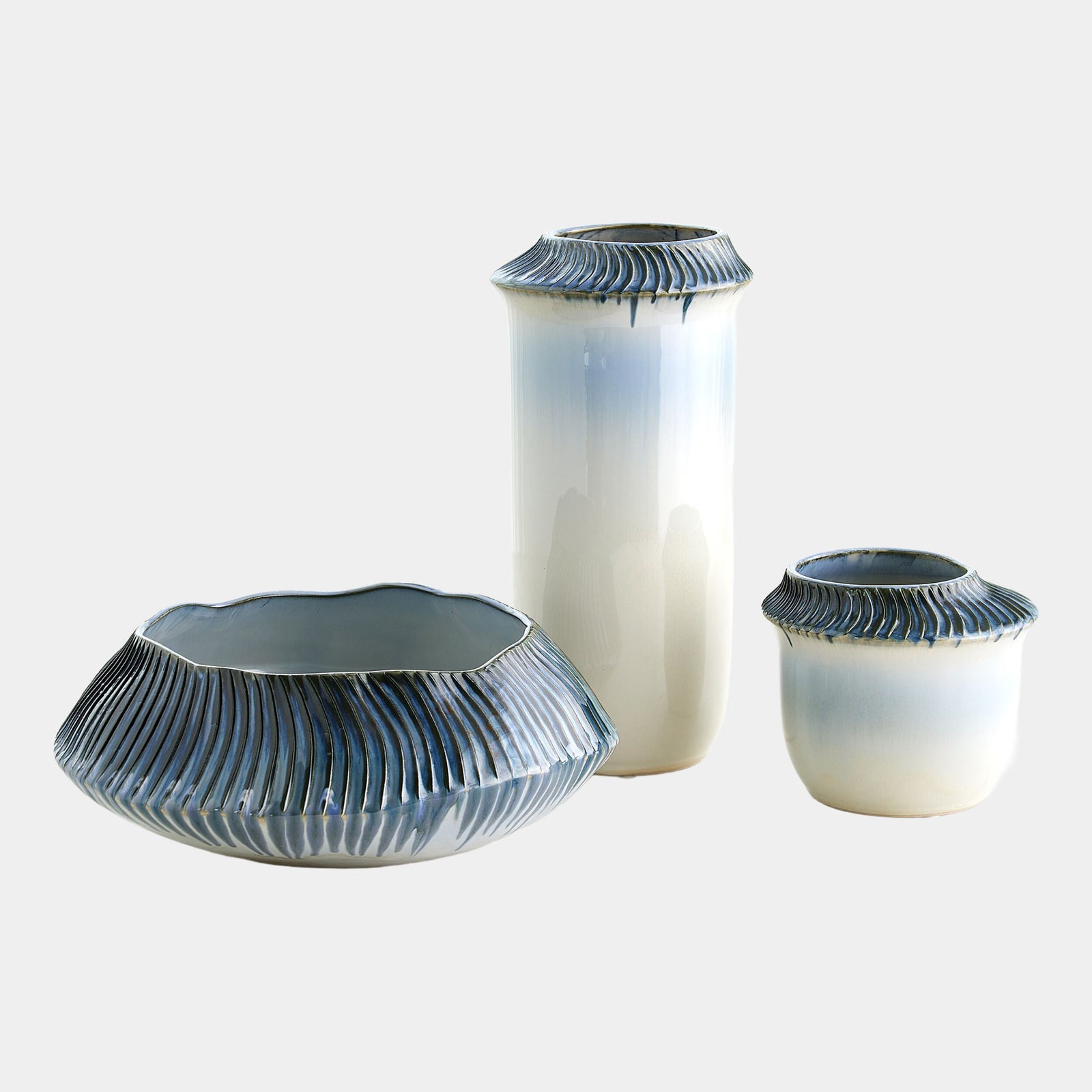 Aiden Etched Blue Rimed Planter