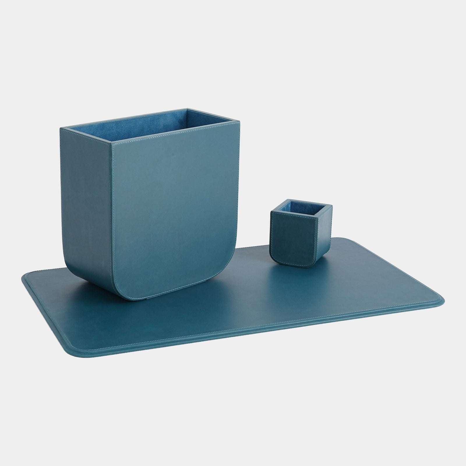 Radius Edge Leather Wastebasket-Azure