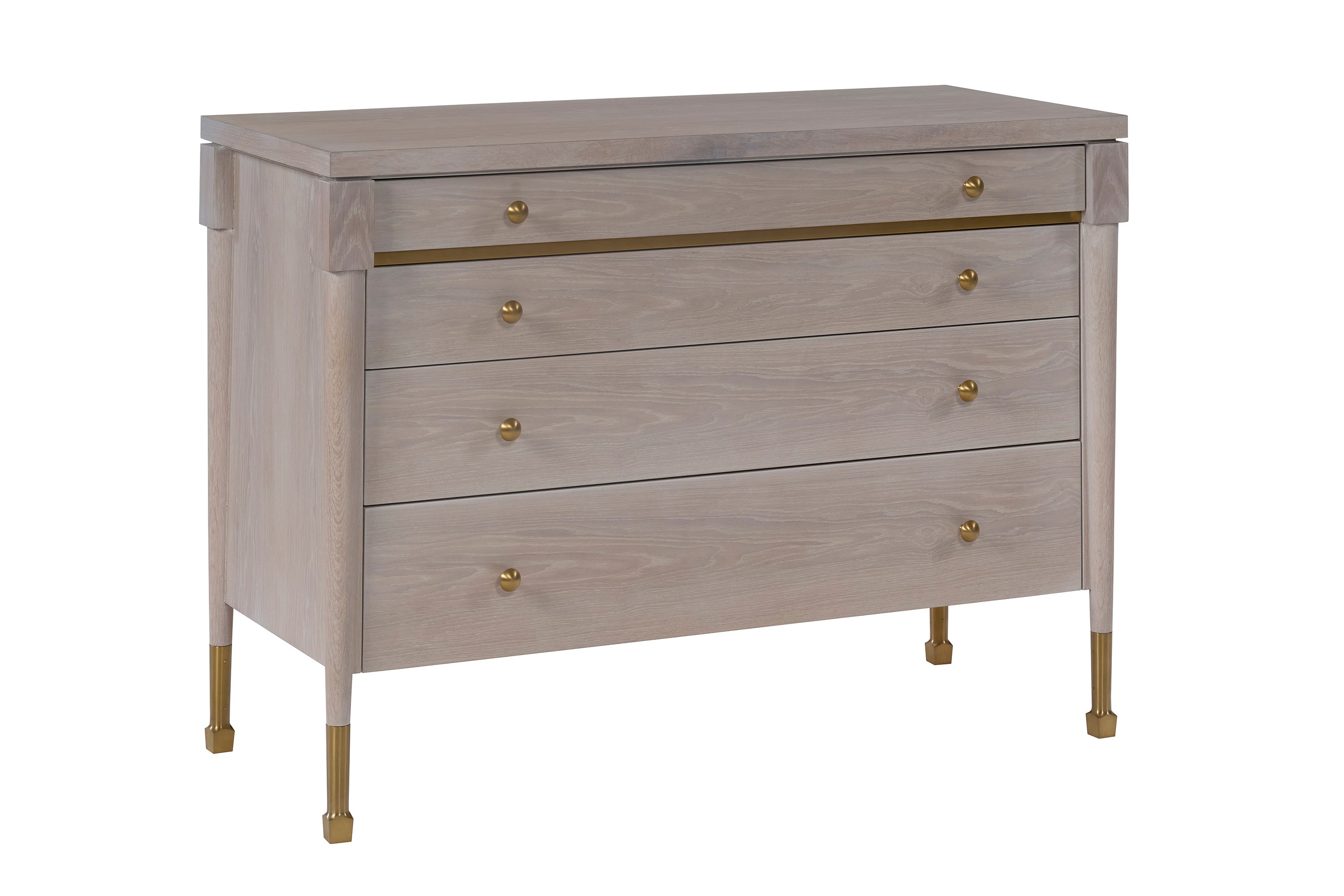 Hervé Wood Top Chest in White Oak Veneers, White Oak Solids, Brass - Hickory Chair