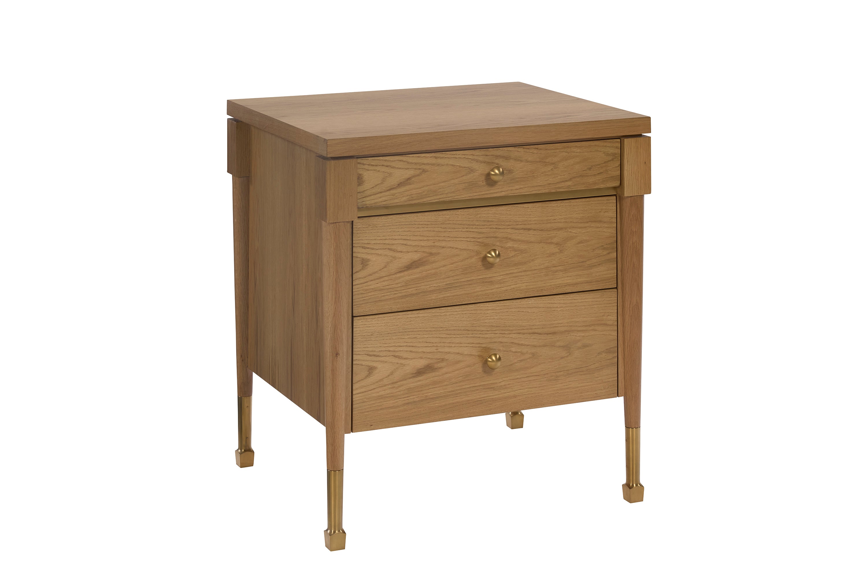 Hervé Nightstand in White Oak Veneers, White Oak Solids, Brass - Hickory Chair