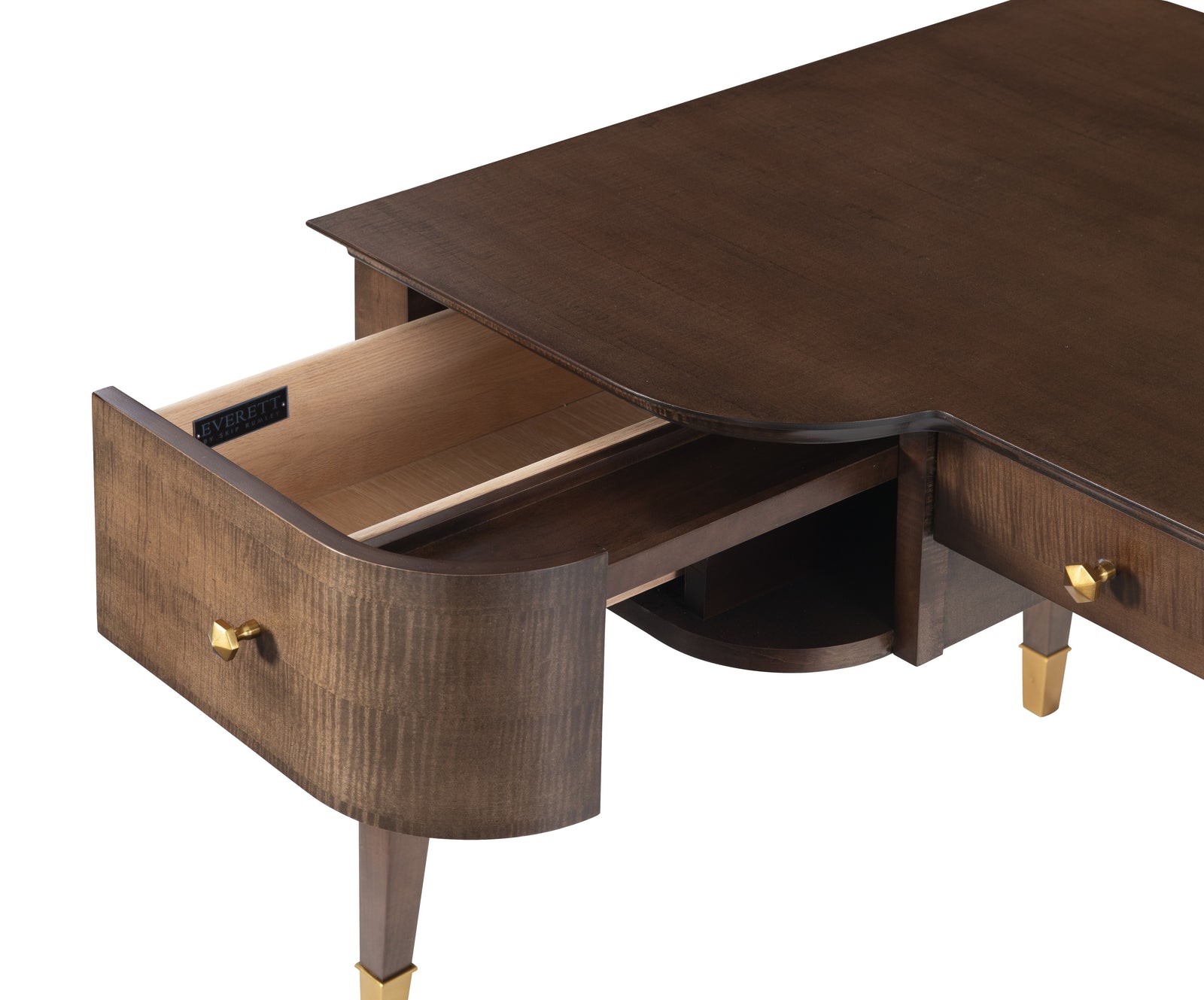 Optional Golden Brass hardware is available. Finished Back for floating. Clearance Below Center Drawer - 25". Clearance 
