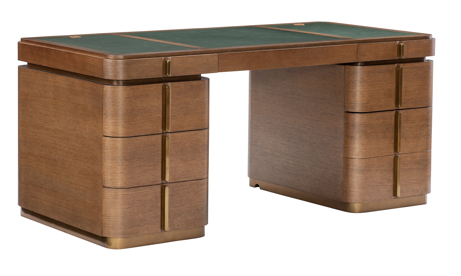 Desk opening: 26"H x 28"W. Center drawer with dividers. Left upright = 3 drawers. Right upright = 1 drawer + 1 file draw