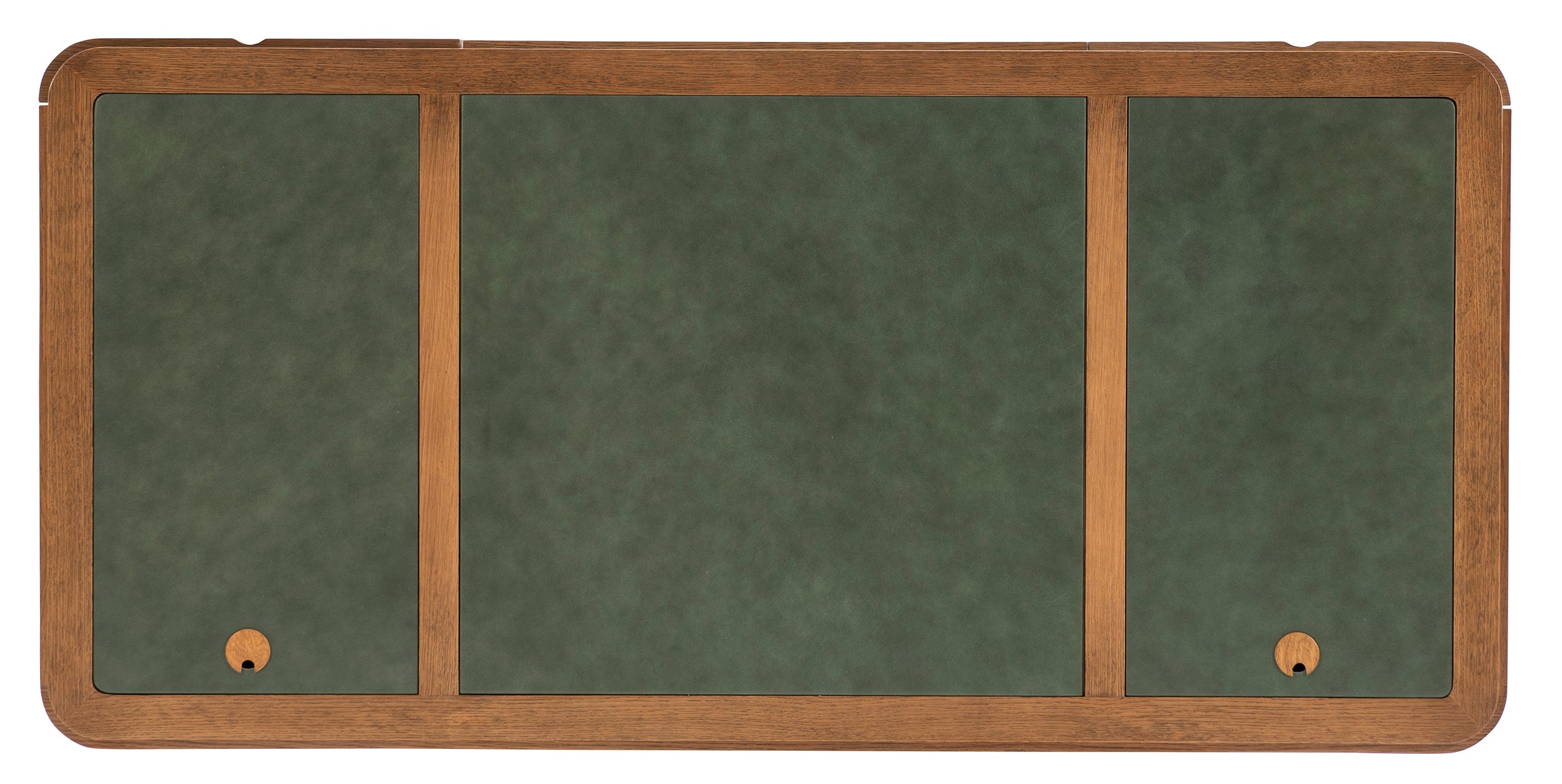 Desk opening: 26"H x 28"W. Center drawer with dividers. Left upright = 3 drawers. Right upright = 1 drawer + 1 file draw