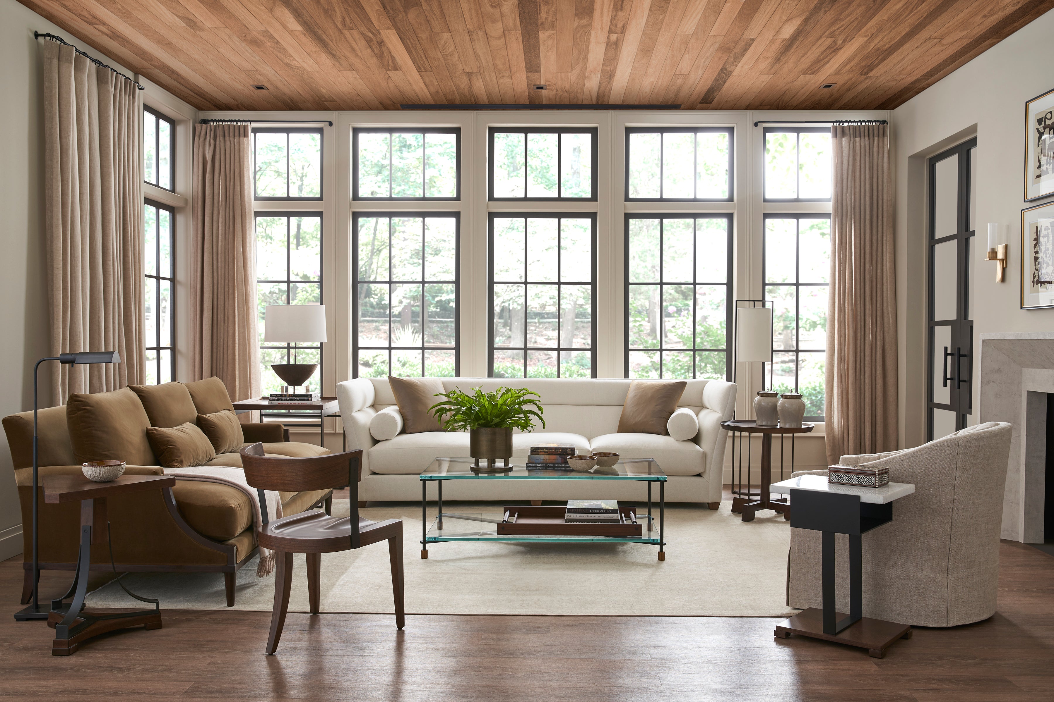 Treble Side Table in Steel, American Walnut Veneers, American Walnut - Hickory Chair
