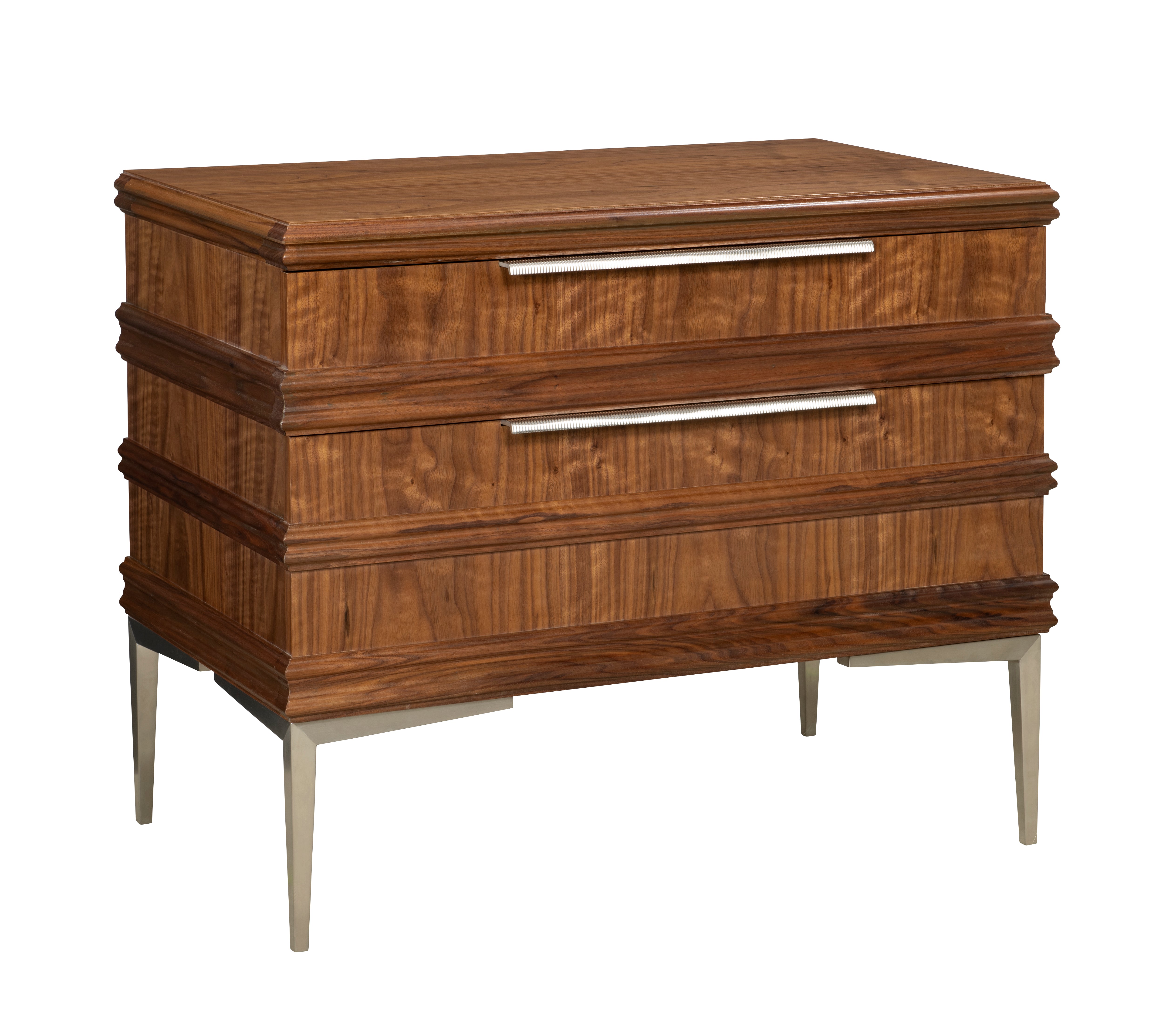 Hamlin 2 Drawer Nightstand in Metal, American Walnut Veneers, American Walnut - Hickory Chair