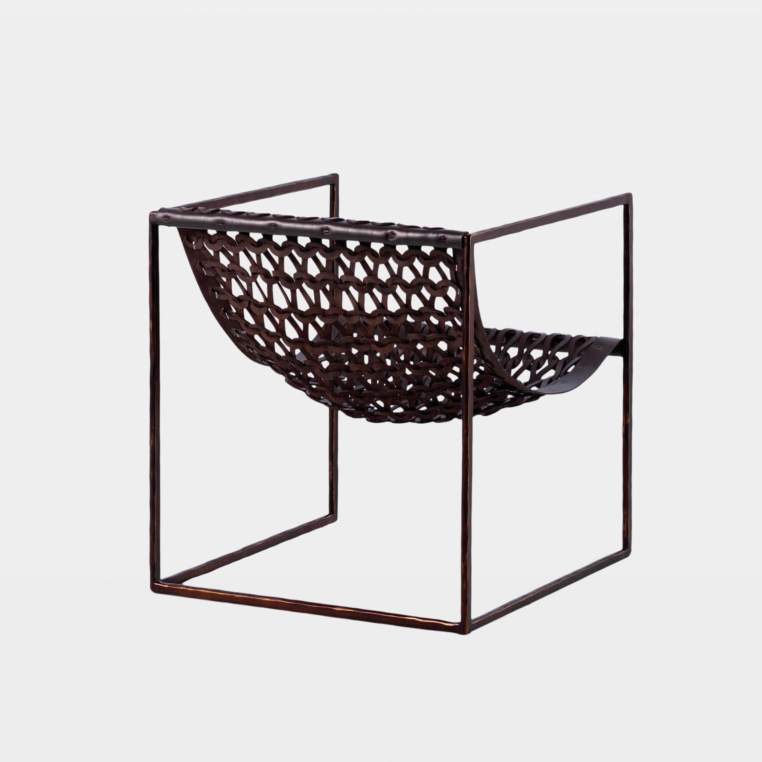 Knit and Pearl Chair-Bronze-Dark Brown Leather