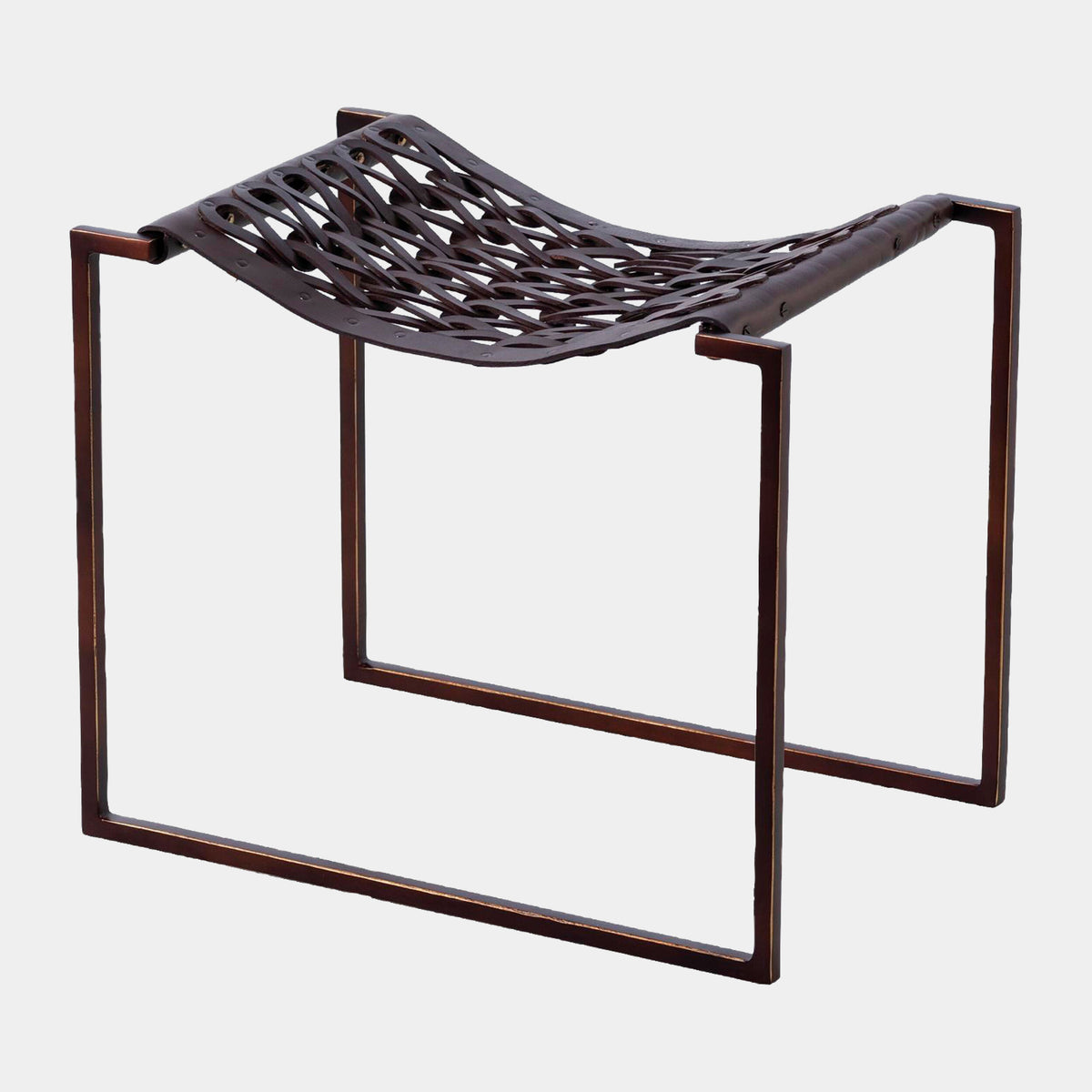 Knit and Pearl Stool-Bronze-Dark Brown Leather