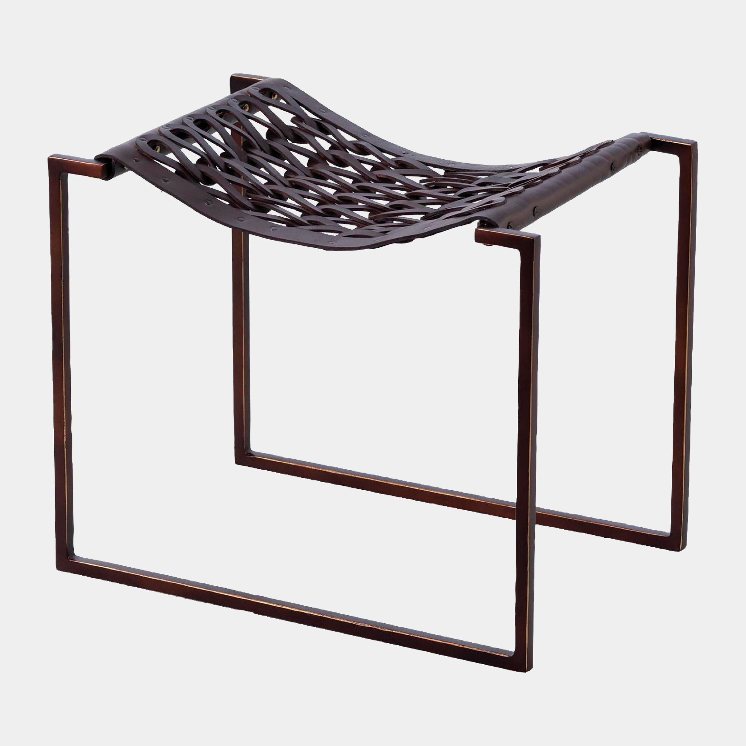 Knit and Pearl Stool-Bronze-Dark Brown Leather