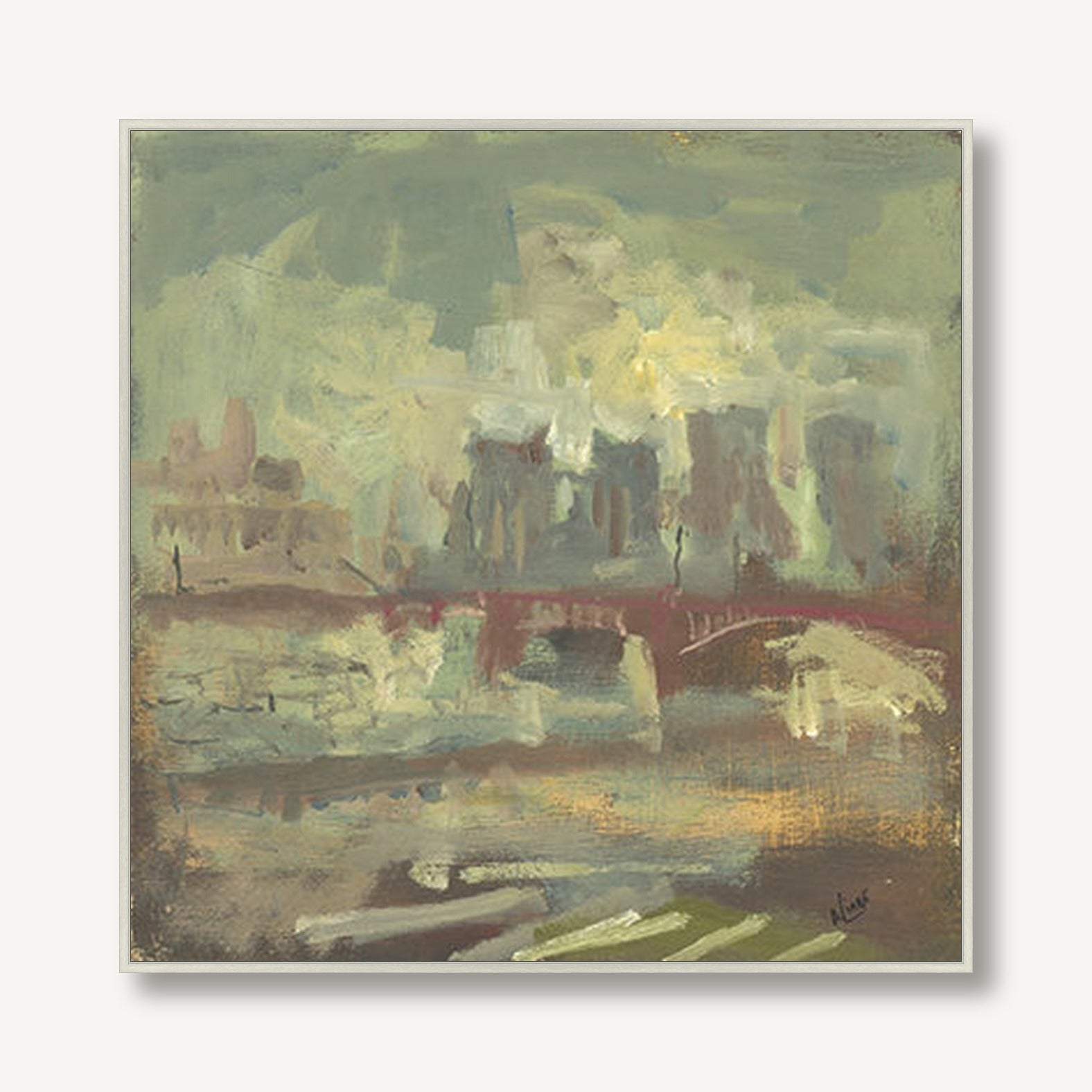 Vauxhall Bridge, Mist Late Morning 1 framed
