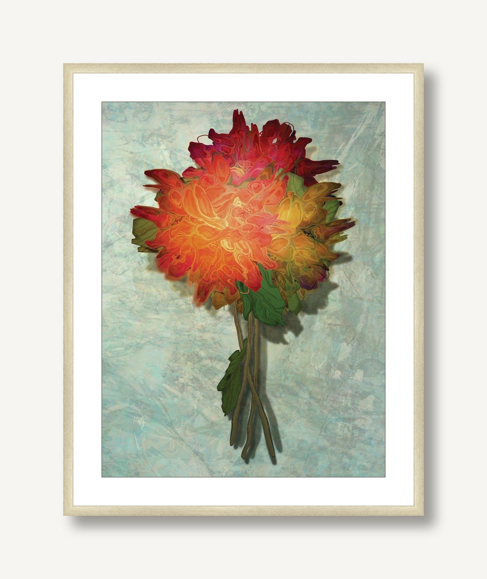 Analogous Dahlias 5 framed