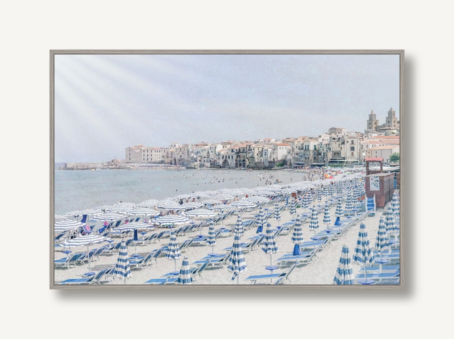Cefalu Beach Umbrellas 1 framed