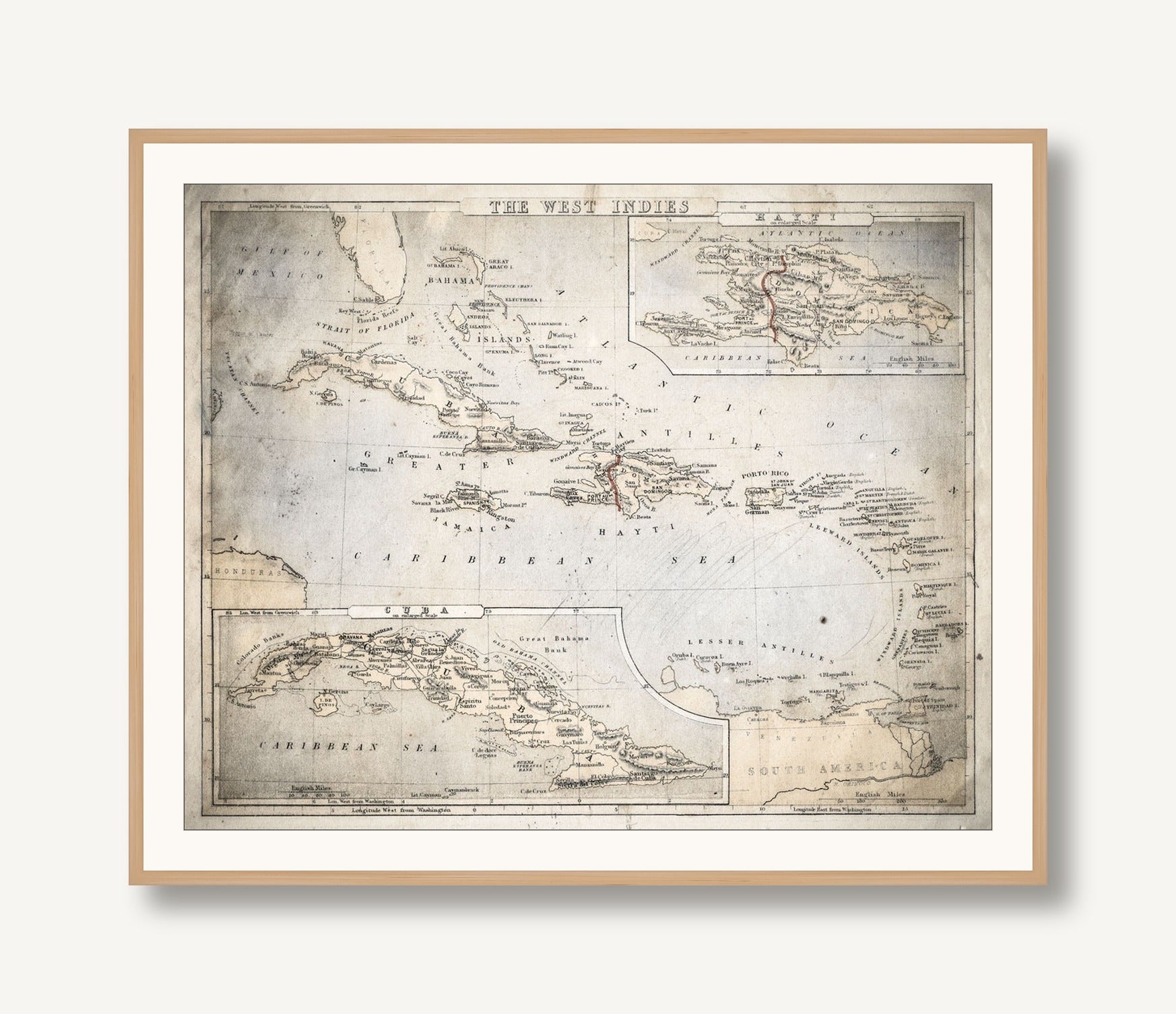 West Indies Map 1 framed