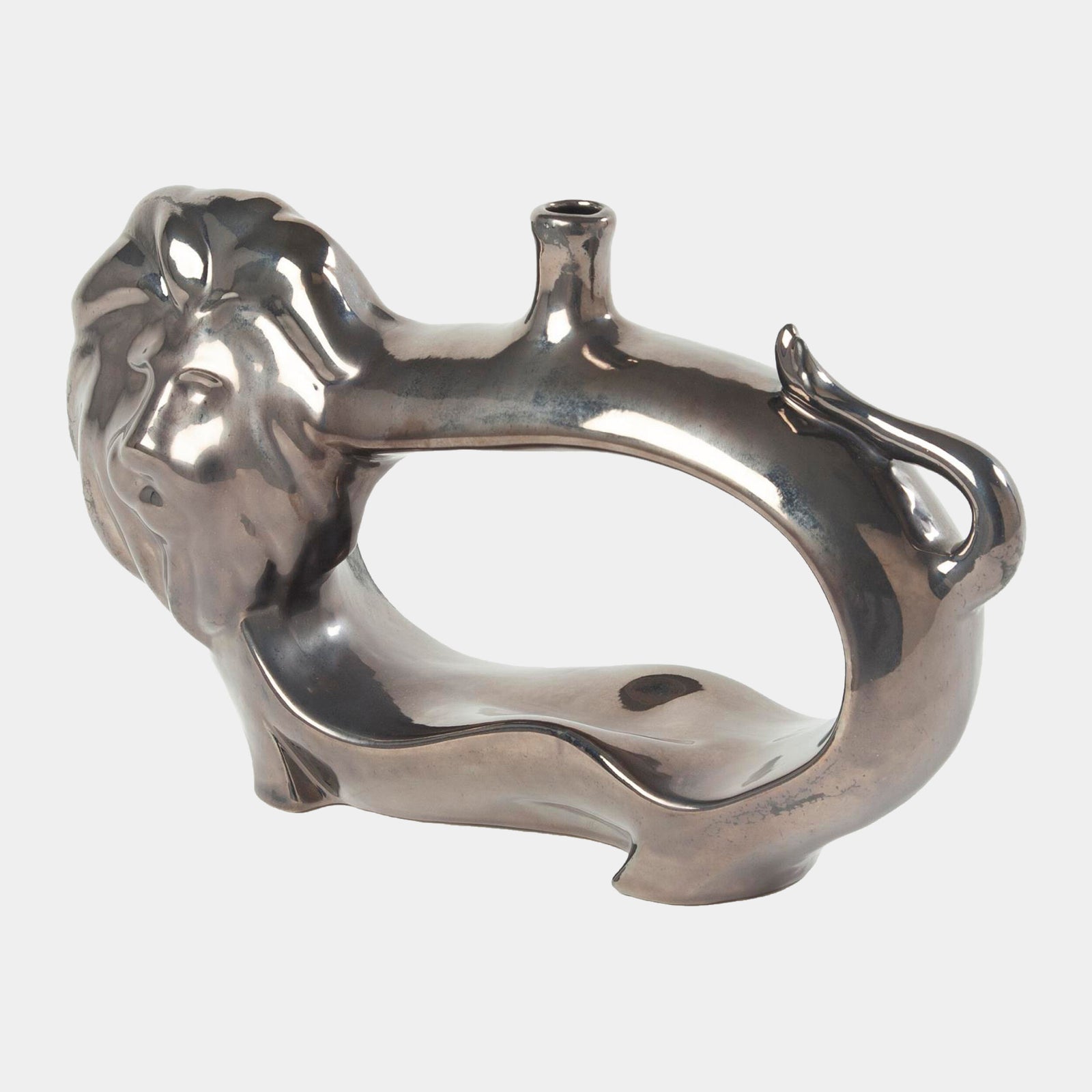 Alfonso Lion Vase-Metallic