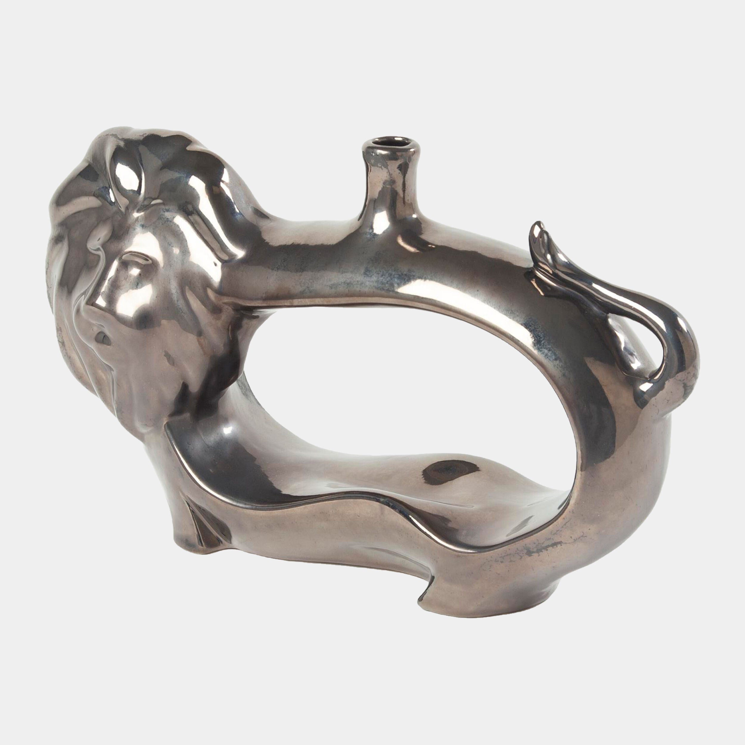 Alfonso Lion Vase-Metallic